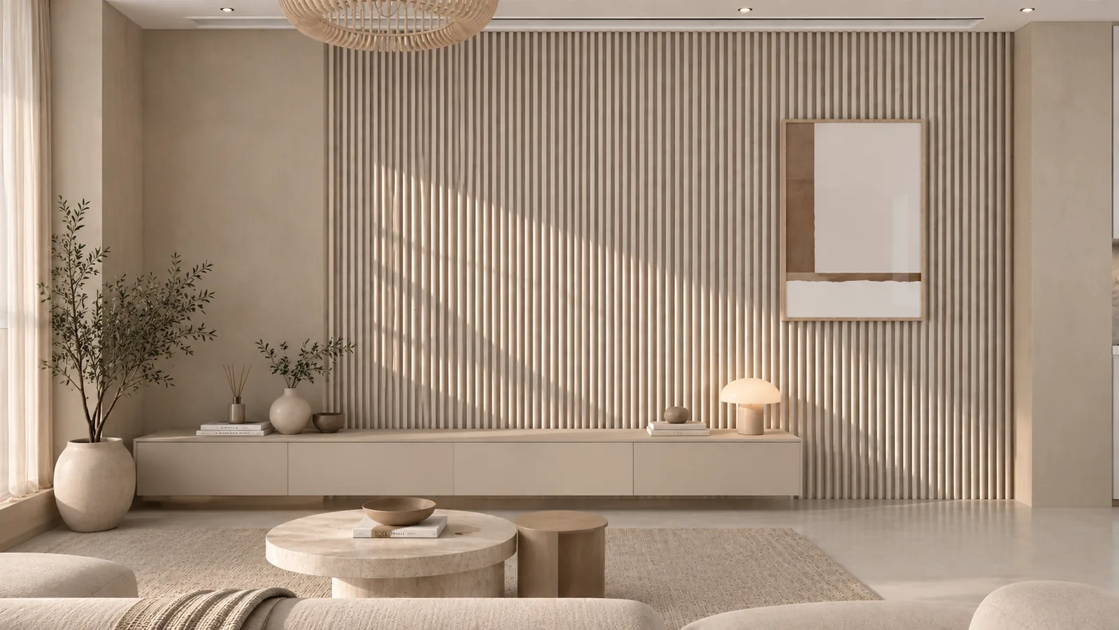 Japandi Akustikpaneel Suede – Offen (mit Zwischenraum) – Beige – Ansicht 3